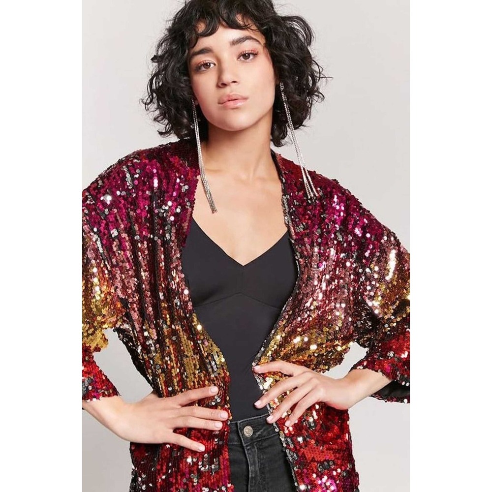 NWT Forever 21 Multicolor Sequin Kimono Jacket S Disco Glam Party